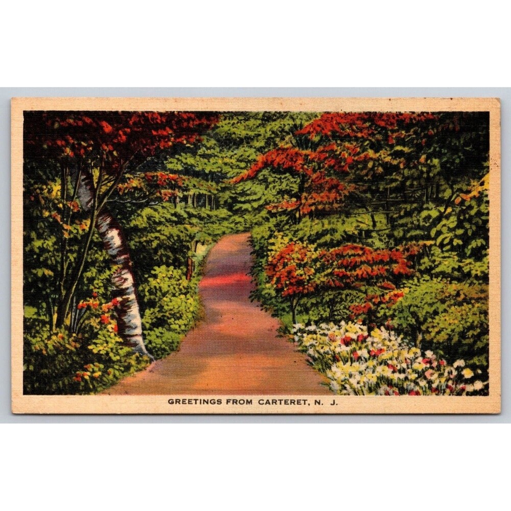 Vintage Carteret NJ Linen Postcard Greetings Landscape Series Tichnor Bros 1930s